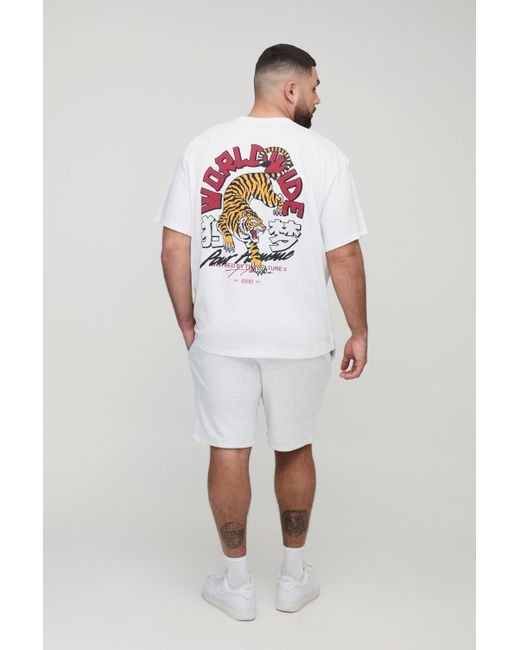 BoohooMAN Plus lockere mittellange Basic Shorts in White für Herren