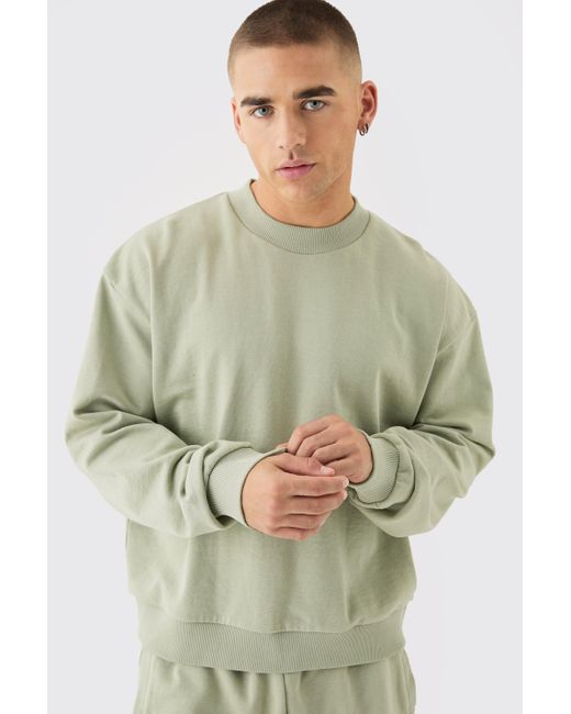 BoohooMAN Green Oversized Extended Neck Heavy Sweatshirt Short Tracksuit for men