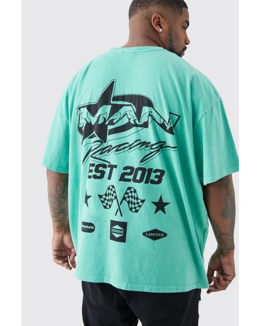 Plus Man Racer T-Shirt In Green Boohoo