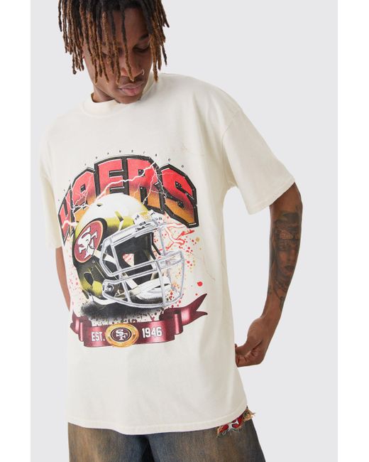 BoohooMAN Gray Nfl 49ers Extended Neck Washed Oversized License T-shirt for men