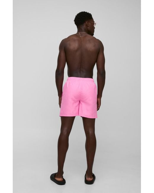 BoohooMAN Pink Mid Length Swim Trunks for men