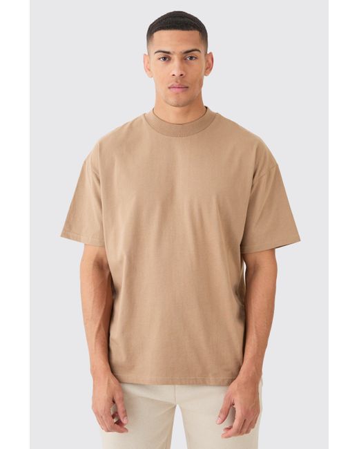 BoohooMAN Natural Oversized Extended Neck Heavyweight T-shirt for men