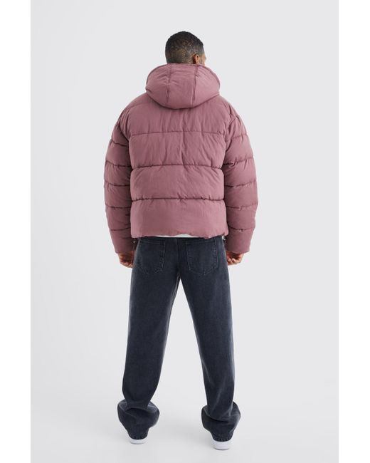 BoohooMAN Pink Boxy Crinkle Nylon Puffer for men