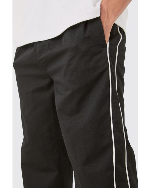 BoohooMAN Black Side Stripe Split Hem Branded Parachute Pants for men