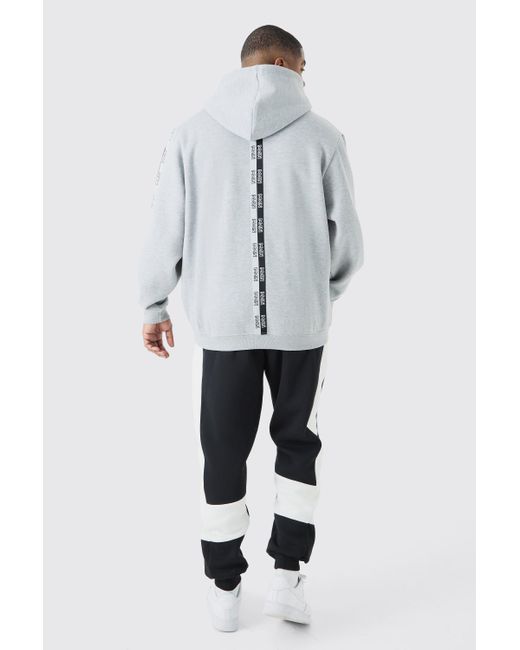 BoohooMAN Gray Plus Official Man Tape Hoodie for men