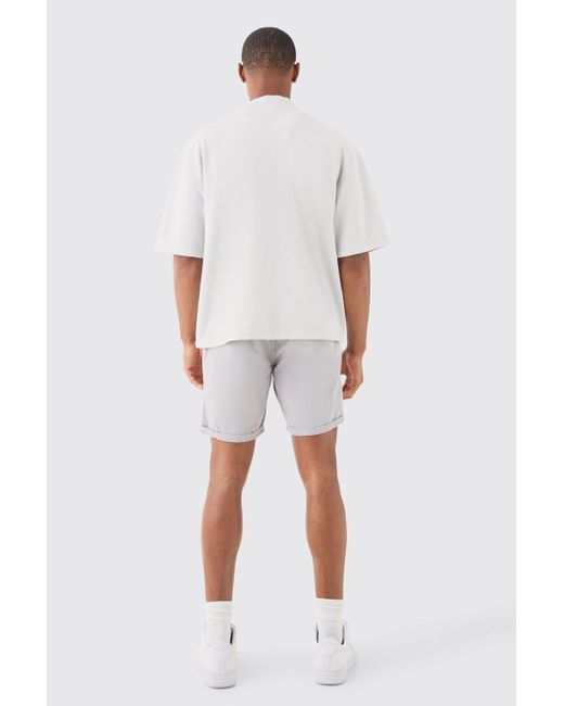 Slim Fit Elastic Waist Bermuda Shorts Boohoo de color White