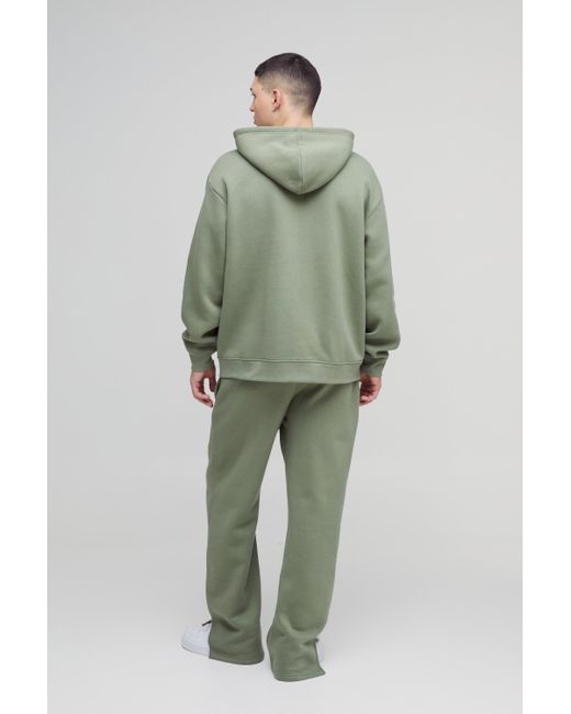 BoohooMAN Green 330Gsm Oversized Official Varsity Hooded Split Hem Zip Tracksuit for men