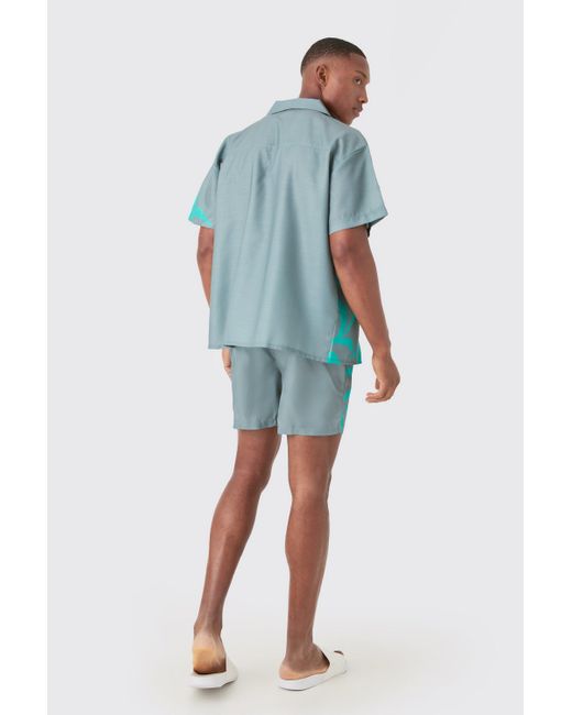 BoohooMAN Boxy Printed Shirt And Swim Short Set in Blue für Herren