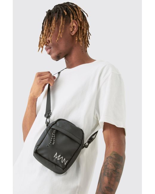 BoohooMAN White Basic Messengar Bag In Black for men