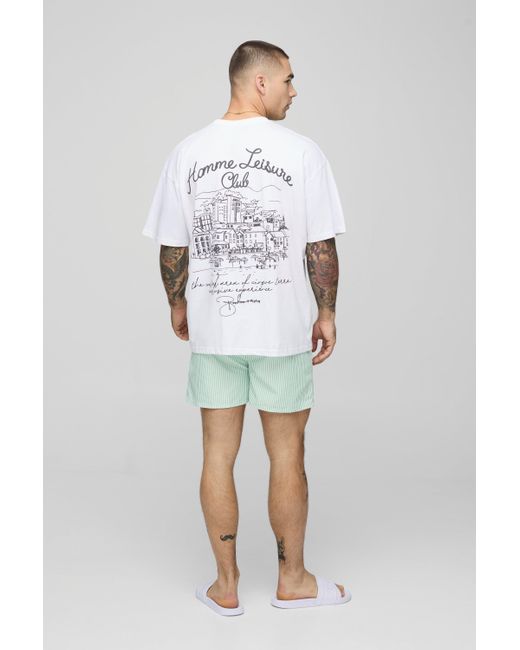 BoohooMAN Green Small Stripe Print Short Length Swim Short for men
