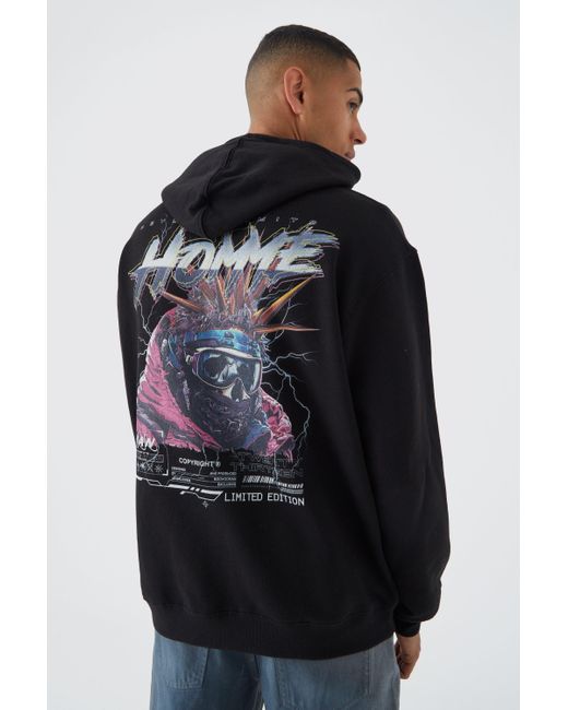 BoohooMAN Black Oversized Homme Graphic Hoodie for men