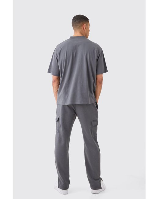 BoohooMAN Blue Signature Oversized Tshirt And Cargo Jogger Set for men