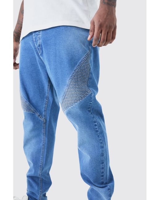 BoohooMAN Blue Plus Stretch Skinny Stone Wash Biker Jean for men