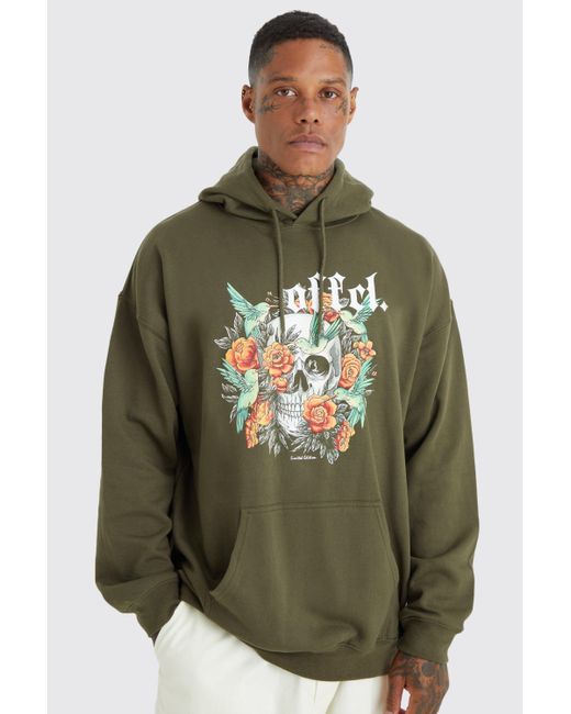 oversized bleach tie dye skull graphic hoodie