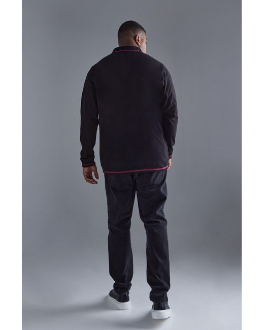 BoohooMAN Black Plus Long Sleeve V Neck Polo for men