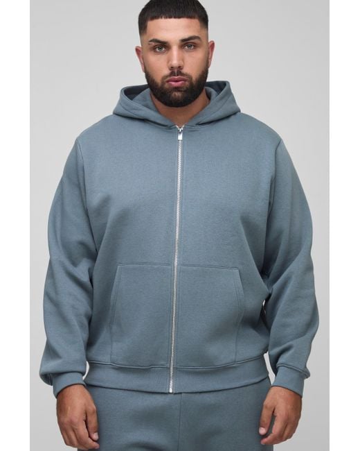Plus Basic Regular Zip Through Hoodie Boohoo de color Blue