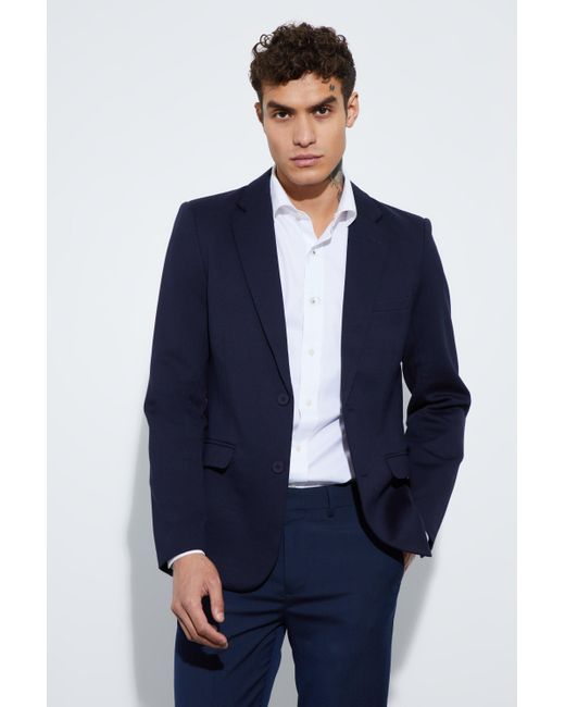 BoohooMAN Blue Skinny Fit Single Breasted Jersey Blazer for men