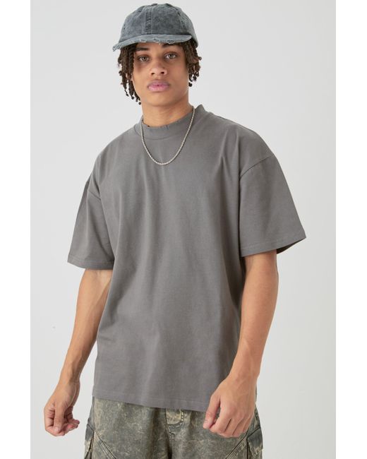 BoohooMAN Gray Oversized Extended Neck Heavy T-shirt for men