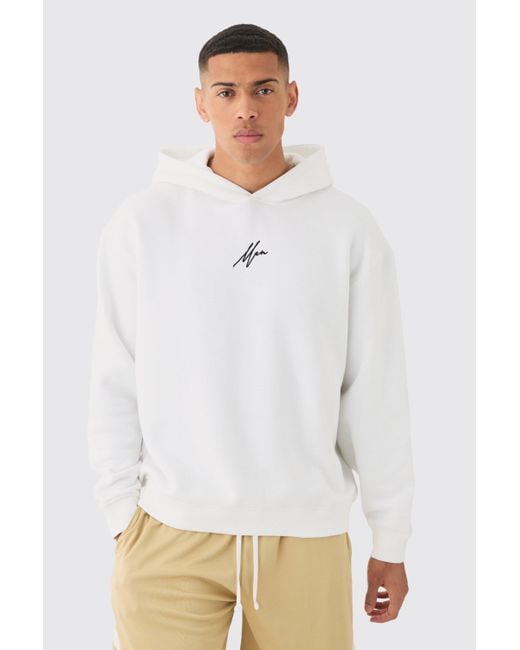 BoohooMAN White Oversized Signature Varsity Hoodie And Basketball Short Set for men