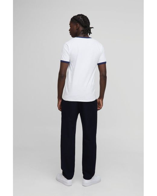 BoohooMAN White Regular Fit Line Drawing Palm Graphic Ringer T-shirt for men