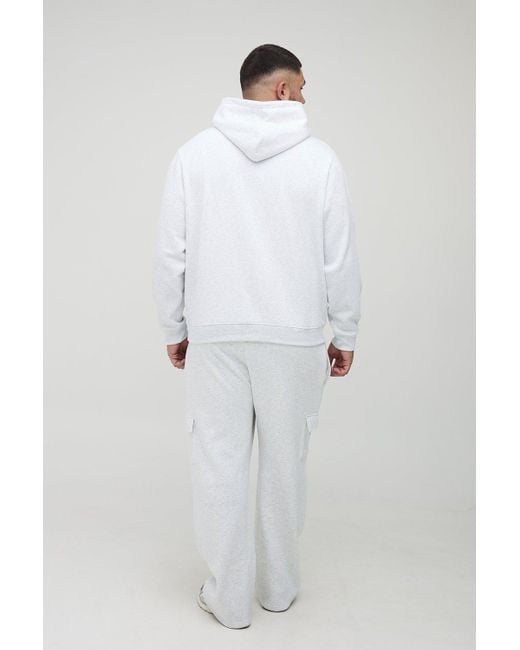 BoohooMAN Plus Basic BM Signature Regular Fit Over the Head Hoodie in White für Herren