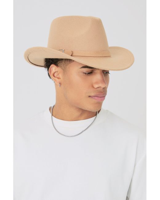 BoohooMAN White Melton Western Hat In Stone for men