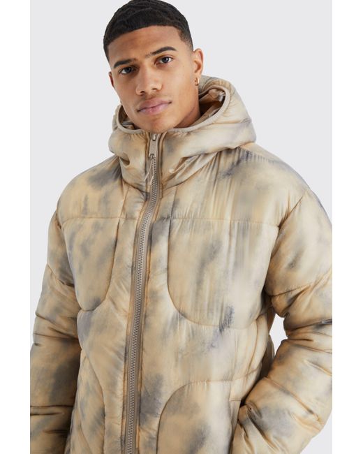 BoohooMAN Natural Tie Dye Quilted Puffer With Hood for men