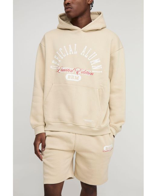 BoohooMAN Men's Natural Oversized Official Hooded Short Tracksuit