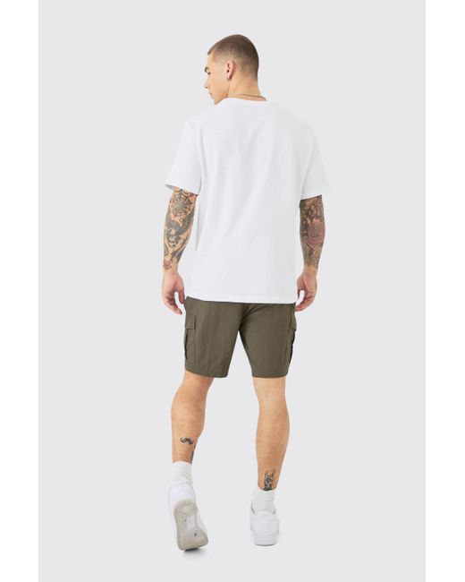 Boohoo Green Slim Fit Elasticated Waist Nylon Cargo Shorts