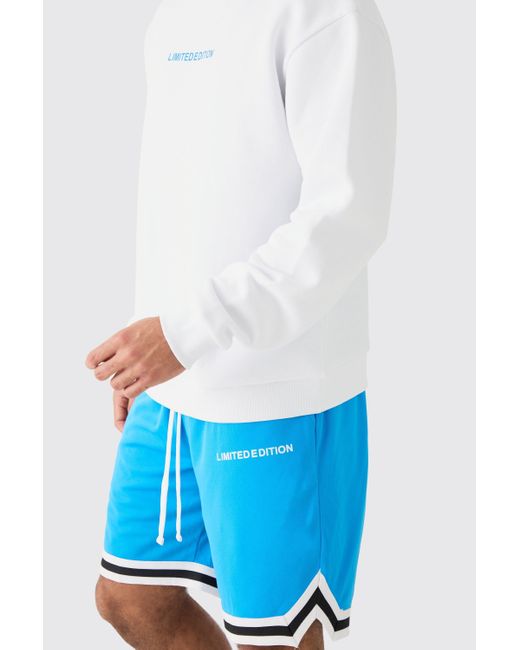 BoohooMAN Oversized Limited Edition Sweat And Basketball Mesh Short Set in Blue für Herren