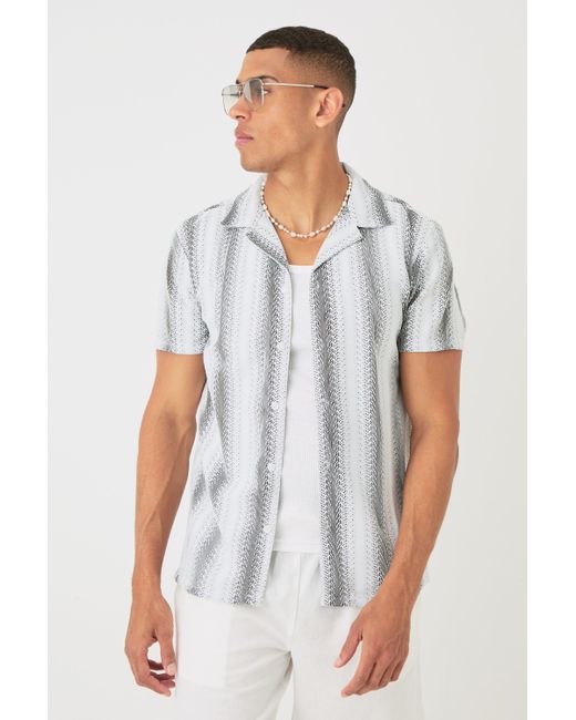 BoohooMAN White Open Stitch Sheer Stripe Shirt for men