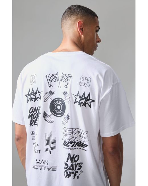 BoohooMAN Man Active Oversized Multi Graphic Back Print T-shirt in White für Herren