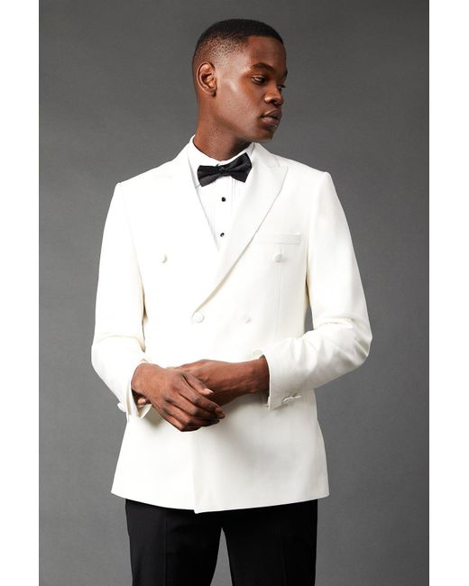 BoohooMAN Gray White Double Breasted Tuxedo Jacket for men