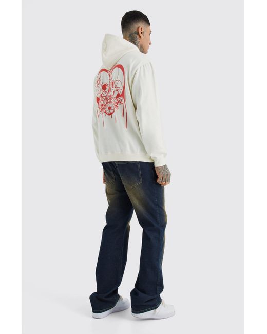 BoohooMAN White Tall Oversized Skull Heart Graphic Hoodie for men