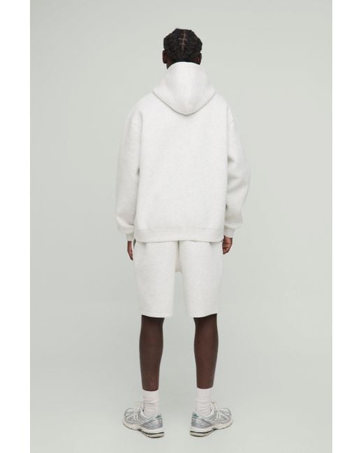 BoohooMAN White Oversized Boxy Bonded Scuba Hooded Short Tracksuit for men
