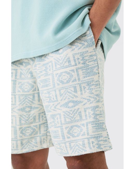 BoohooMAN Blue Relaxed Fit Mid Length Jacquard Short for men
