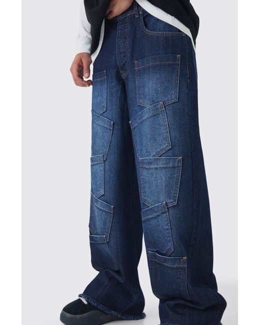 BoohooMAN Lockere Indigoblaue Jeans mit Taschen in Blue für Herren