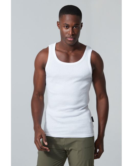 BoohooMAN White Man Active Gym Muscle Fit Ribbed Vest for men