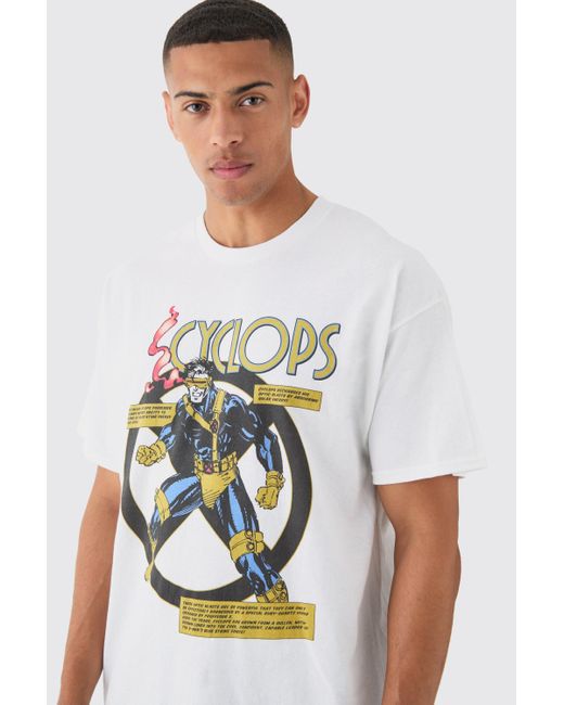 BoohooMAN White Oversized Marvel Cyclops X Men License T-shirt for men