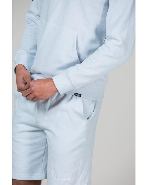BoohooMAN Blue Tokyo Laundry Cotton Blend Hoody And Fleece Shorts Co-ord Set for men