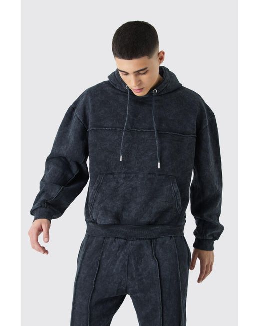 BoohooMAN Blue Oversized Boxy Seam Detail Washed Hooded Tracksuit for men