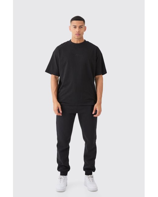 BoohooMAN Black Signature Oversized Basic Extended Neck T-shirt for men