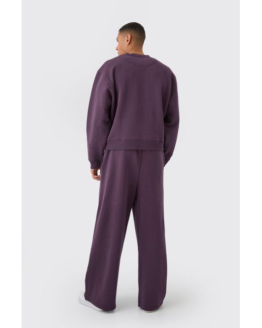 BoohooMAN Purple Extreme Wide Leg Spray Wash Sweatpants for men