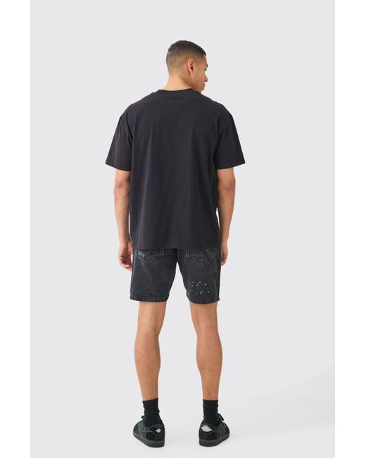 BoohooMAN Relaxed Fit Ripped Crinkle Denim Shorts In Black for men