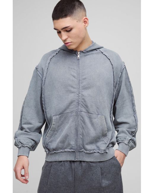 Sudadera Oversize Recta Desteñida Con Cremallera Boohoo de color Gray