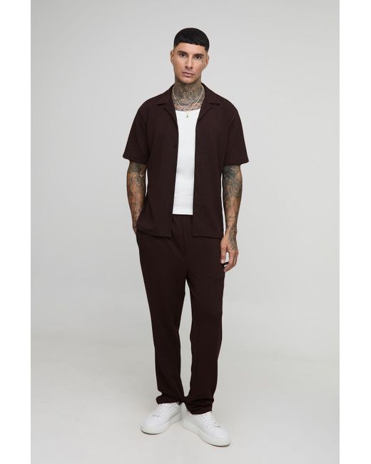 BoohooMAN Men's Blue Tall Herringbone Jersey Regular Shirt And