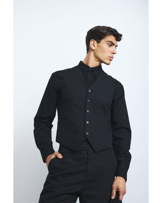 BoohooMAN Blue Mix & Match Linen Blend Slim Fit Waistcoat for men
