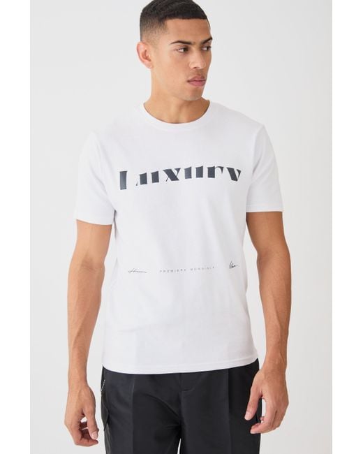 BoohooMAN White Slim Fit Luxury Print T-shirt for men
