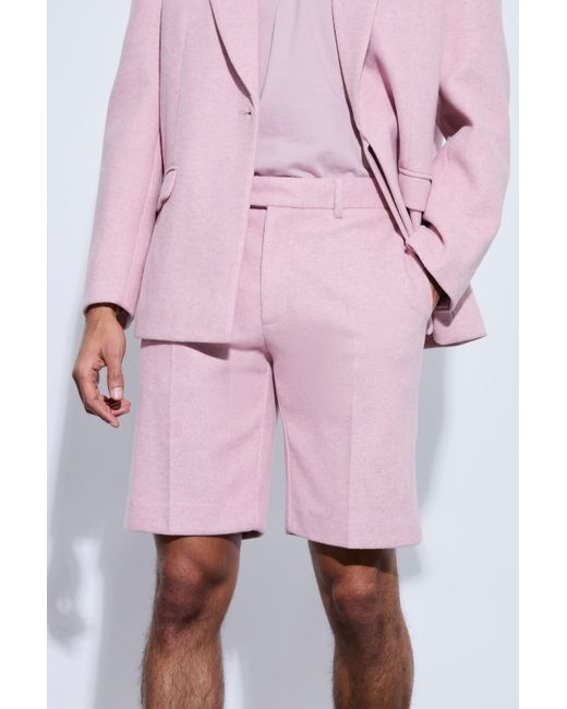 BoohooMAN Pink Melton Wool Tailored Shorts for men