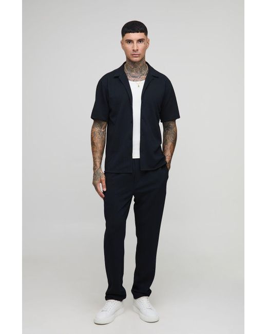 BoohooMAN Tall Jersey-Hemd & schmale Hose mit Fischgräten-Print in Blue für Herren